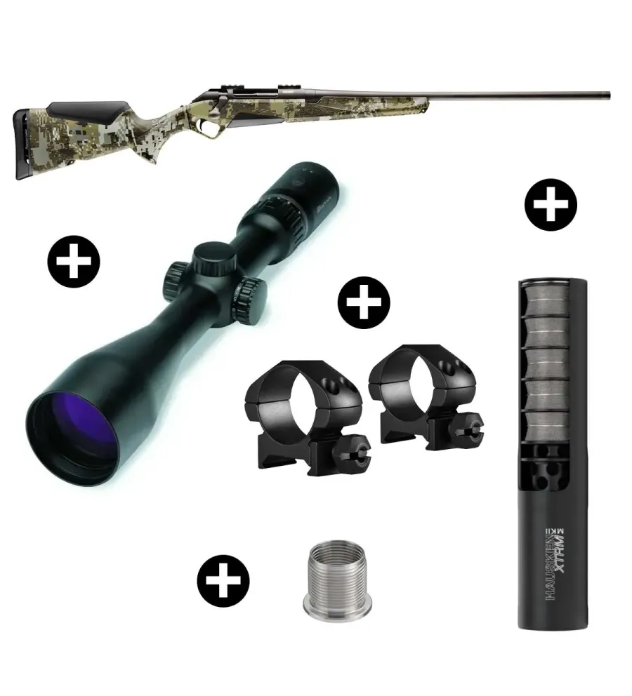 Pack affût Benelli Lupo Grey Elevated II + Lunette Burris Four XE 3-12x56 + Modérateur Hausken JD224 Lite MK2
