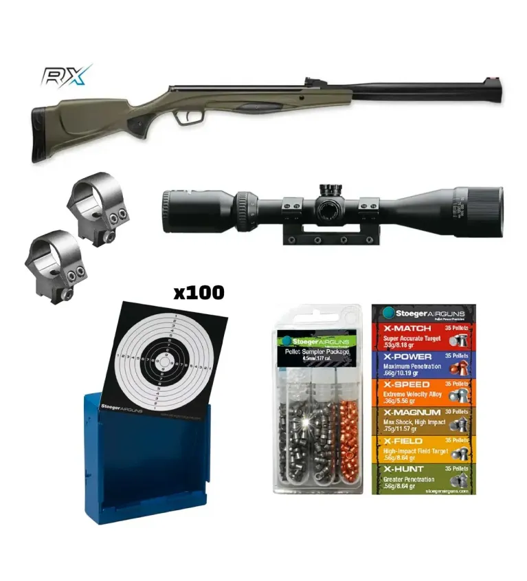 Pack Plinking Carabine à plomb Stoeger RX20 S3 Suppressor 19,9J + Lunettes + Accessoires