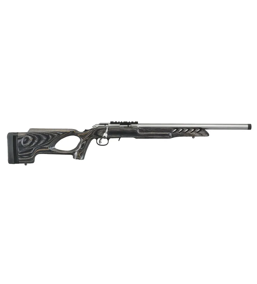 Carabine 22 LR Ruger American Rimfire Target Inox - Crosse trou de pouce Carabine 22 LR Ruger American Rimfire Target Inox - Crosse trou de pouce